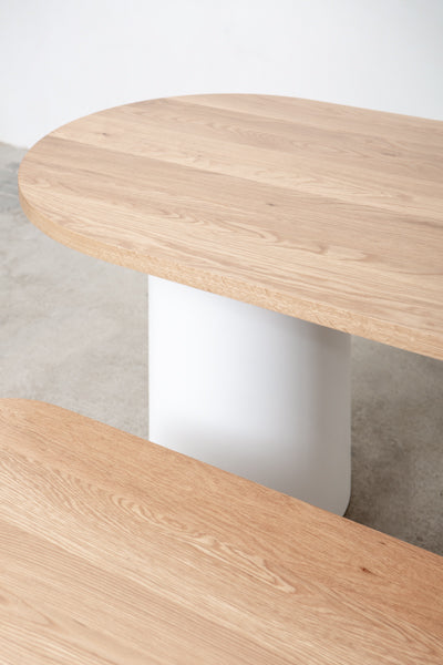 column dining table and bench (detail)