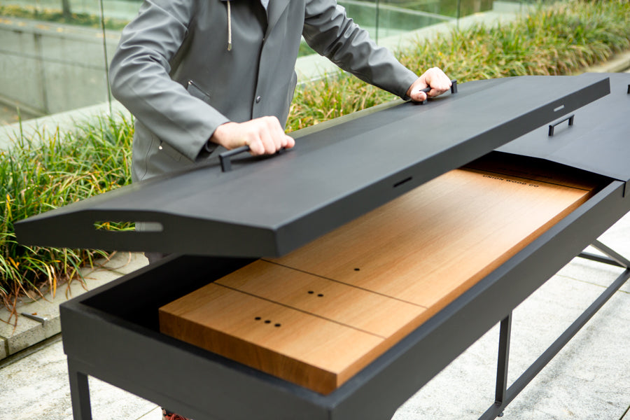 outdoor game table with cover shuffleboard