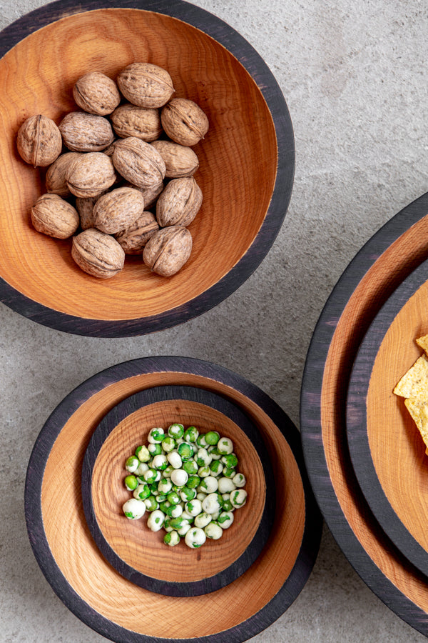 blackened wood bowls for food