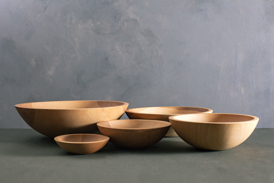 set of solid wood bowls