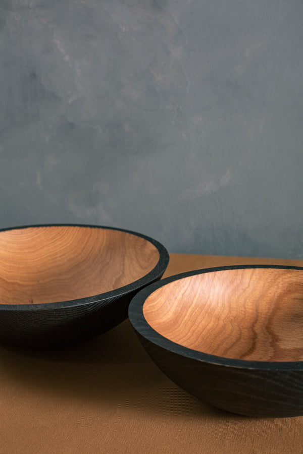 oxidized wood serving bowls