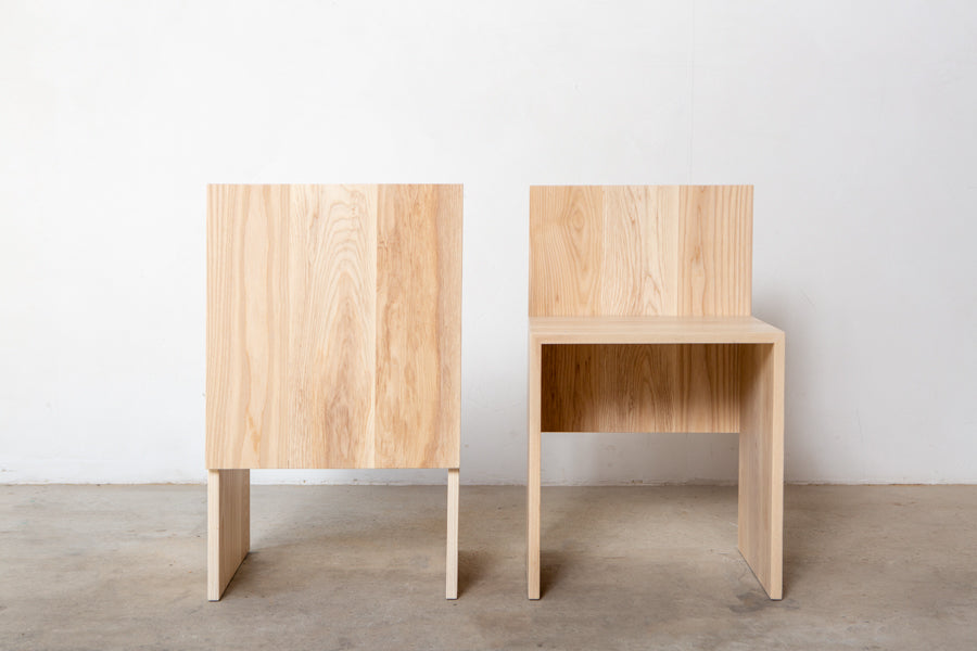 solid ash wood dining chairs: front and back