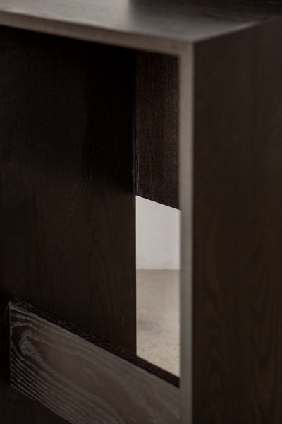 black wood bar stool detail