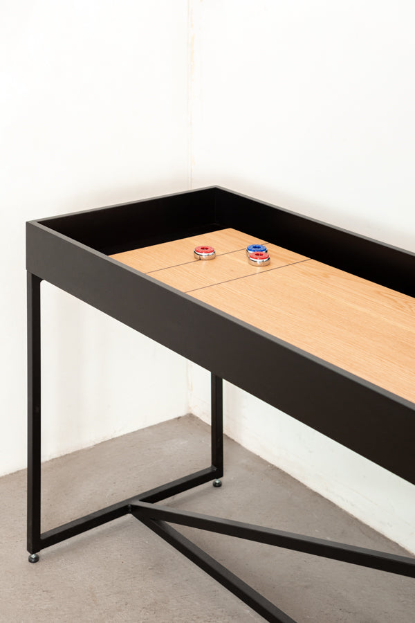 custom shuffleboard table with oak surface
