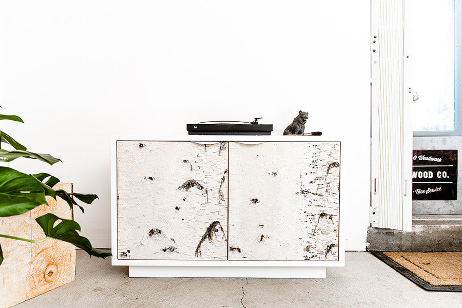 cabinet with birch bark doors