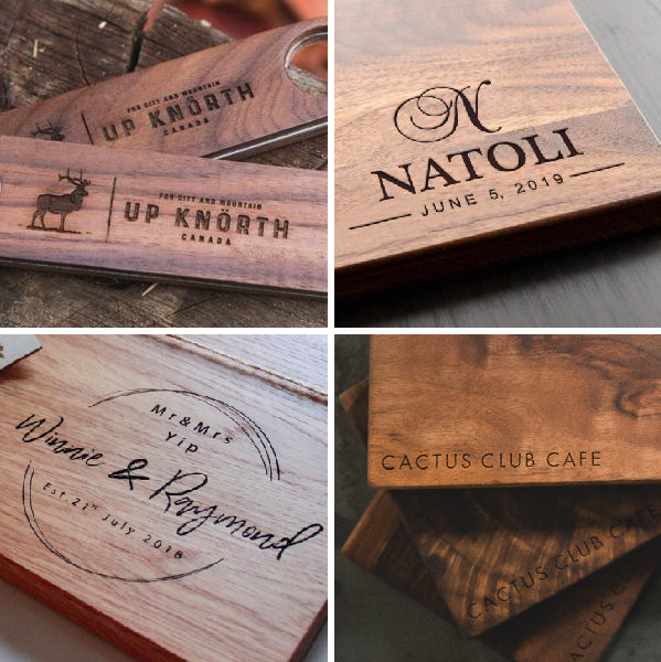 engraved logos on wood - examples