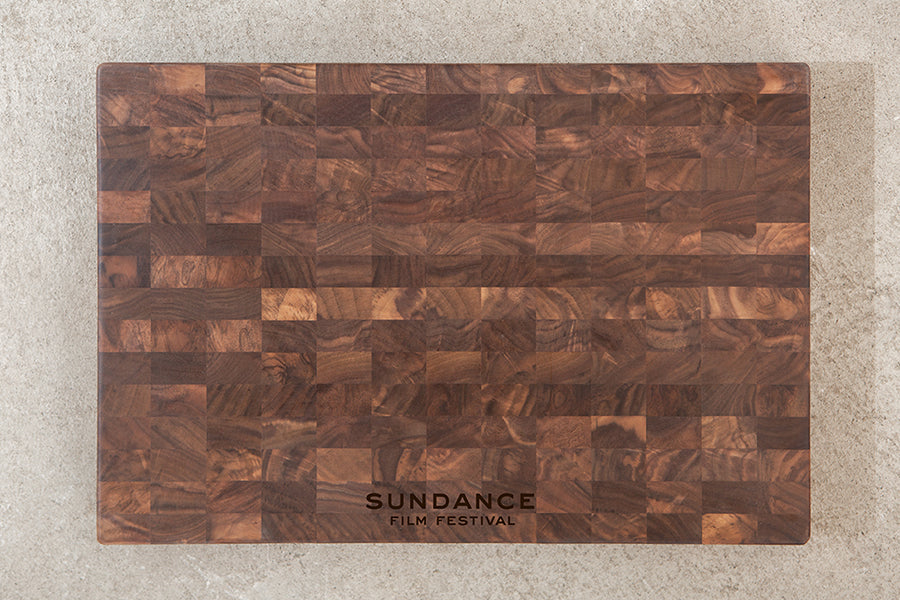 end grain cutting board with logo