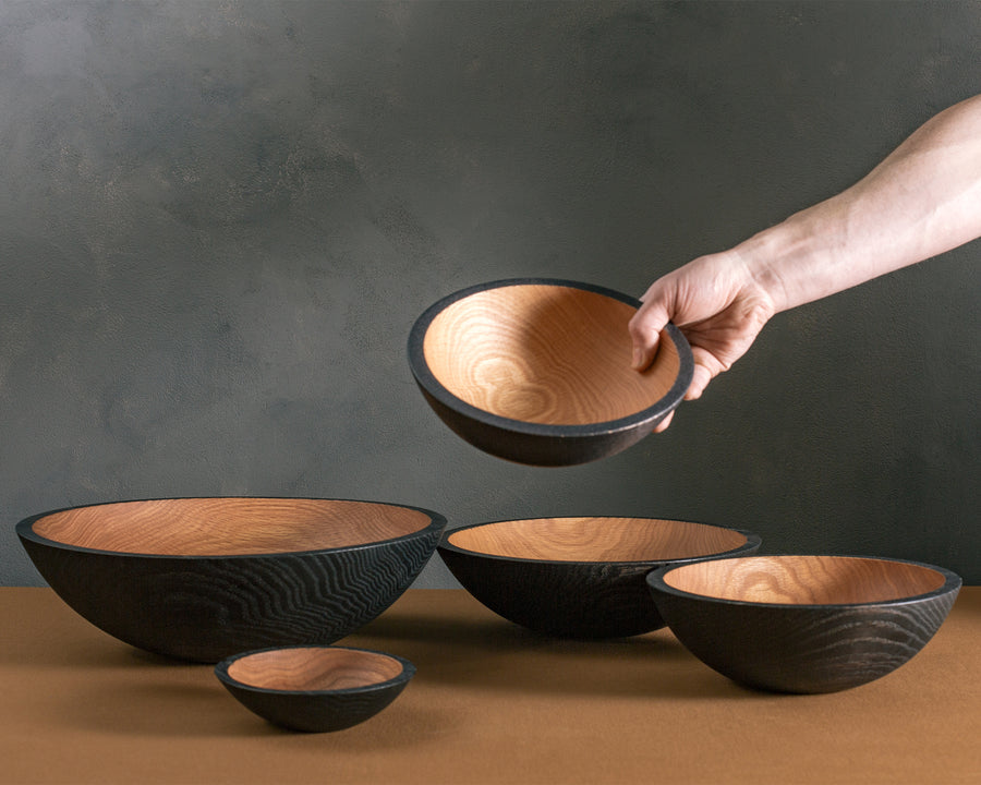blackened wood bowl set
