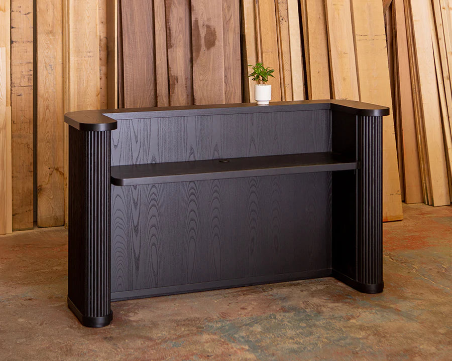 reception desk in wood