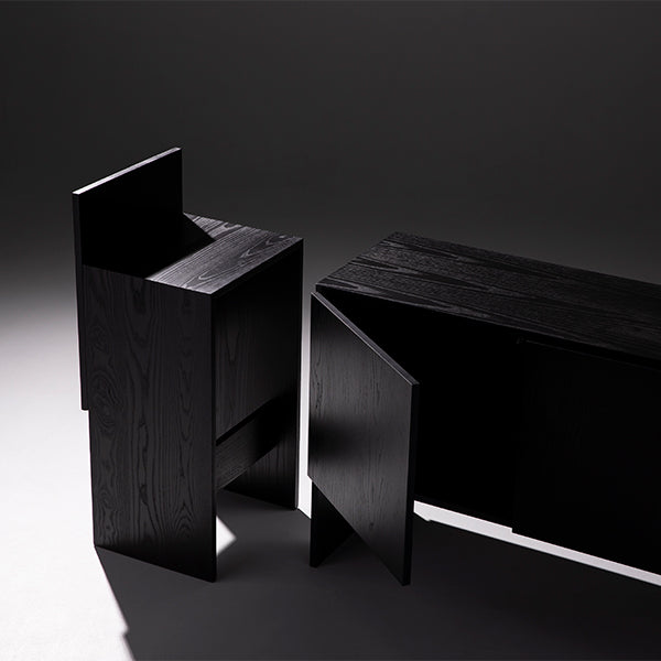 minimalist credenza with minimalist stool